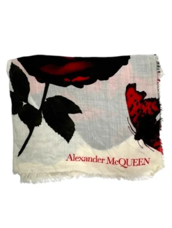 Alexander McQueen Accessories - Alexander McQueen Butterfly & Rose PrintShawl 100% Cashmere 一188x134 Cm
